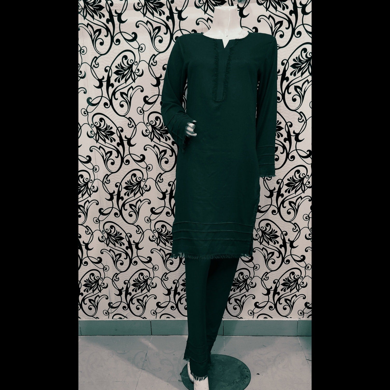 womens long dress in dark green colour