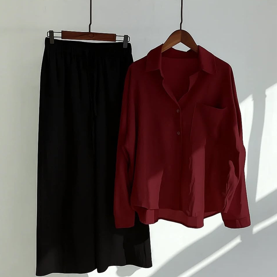 womens coord sets with mehron shirt and black trouser (Copy)