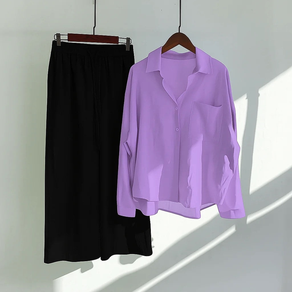 womens coord sets  ( levender shirt and black trouser )