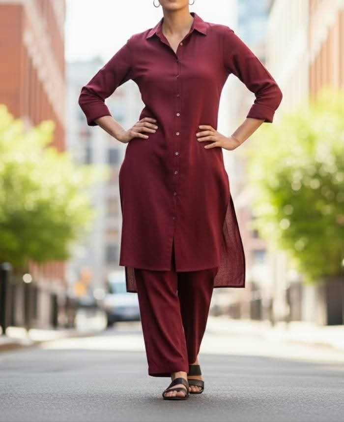 womens long dress in mehroon colour