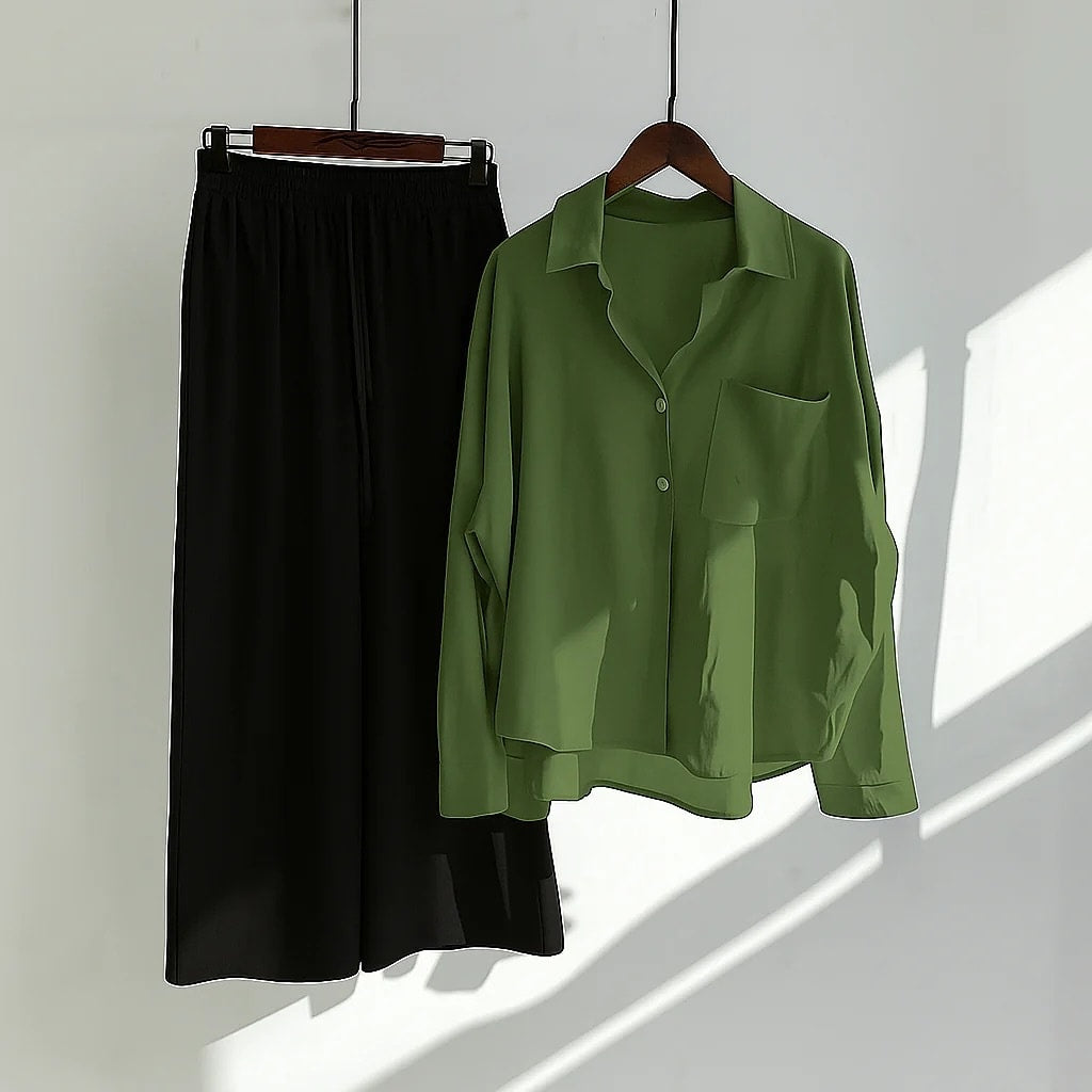 womens coord sets ( olive grenn shirt and black trouser )