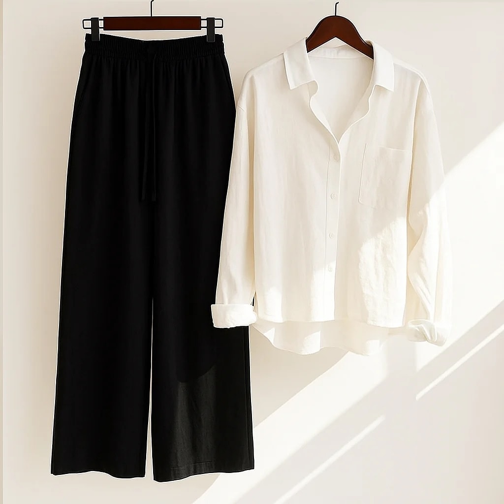 womens coord sets ( white shirt and black trouser )